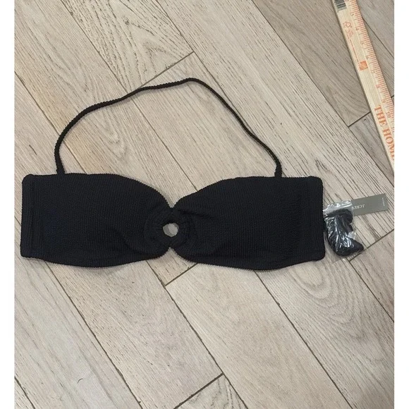 New J.Crew Sz XXL Black Heritage Textured Oh-ring Bandeau Bikini Top W Halter - Picture 2 of 7